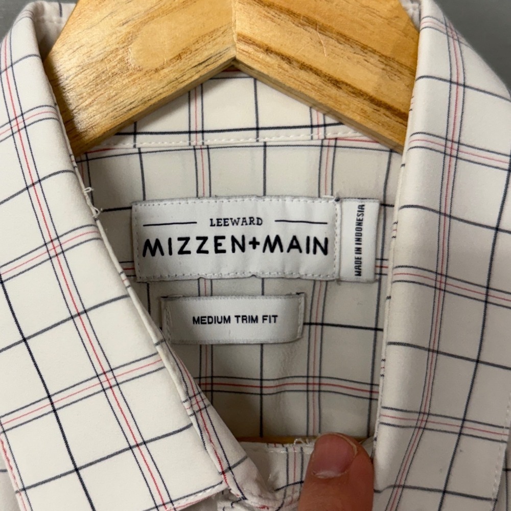 Mizzen Main Men's White Grid Check Long Sleeve Button Down Shirt Medium Trim Fit - Picture 4 of 4